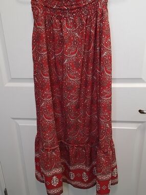 MASALA Red Paisley Tiered Maxi Skirt with Smocked‎ Waist